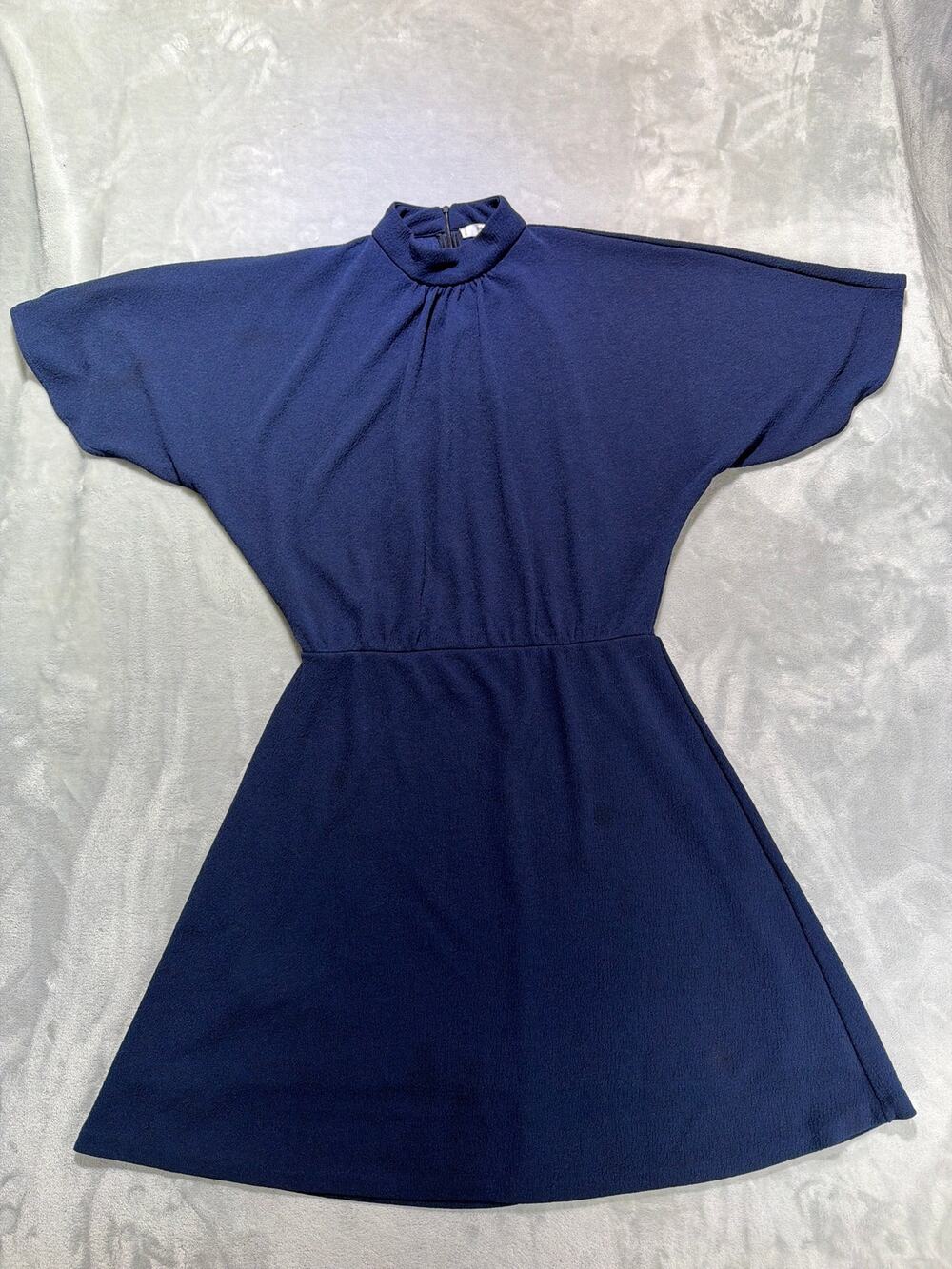 Mango Basics Navy Blue High Neck Kimono Sleeve Mini Dress – Size XS / S